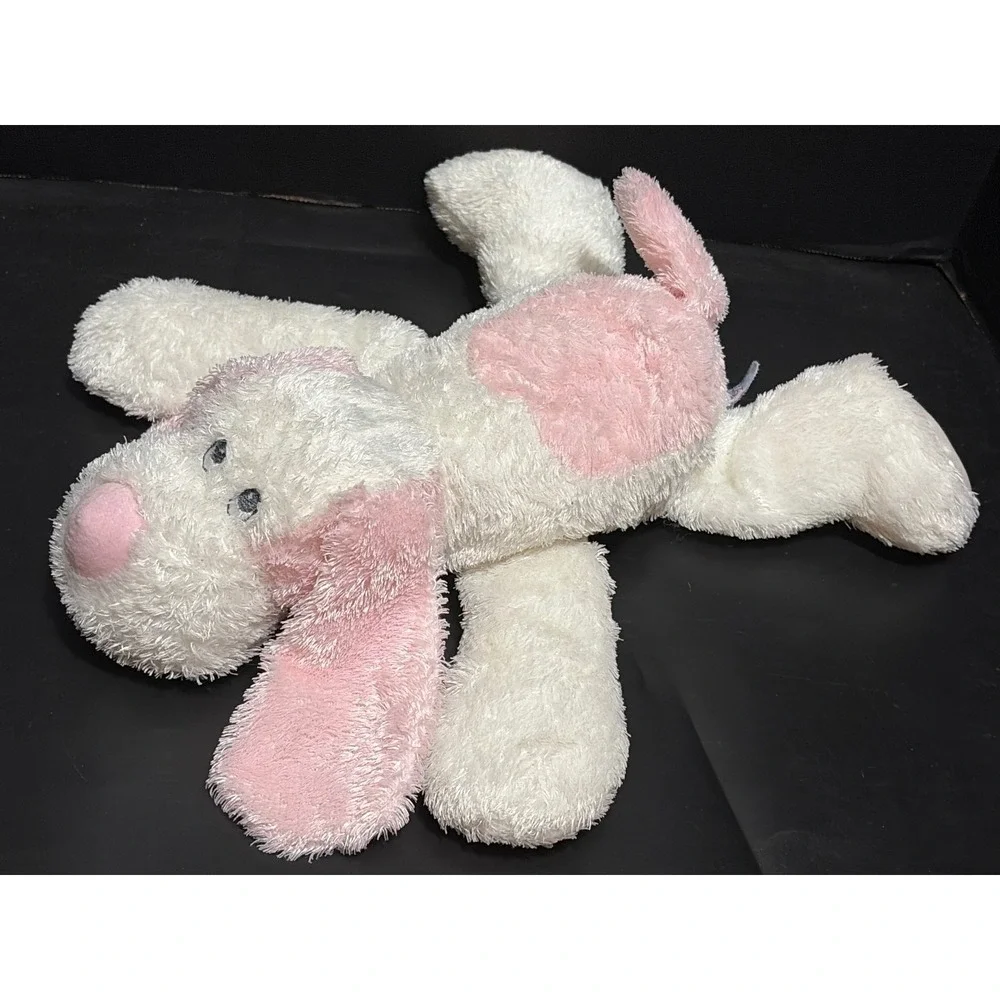 Vtg Aurora Baby Pink White Puppy Dog Plush Lovey Satin Ears 12